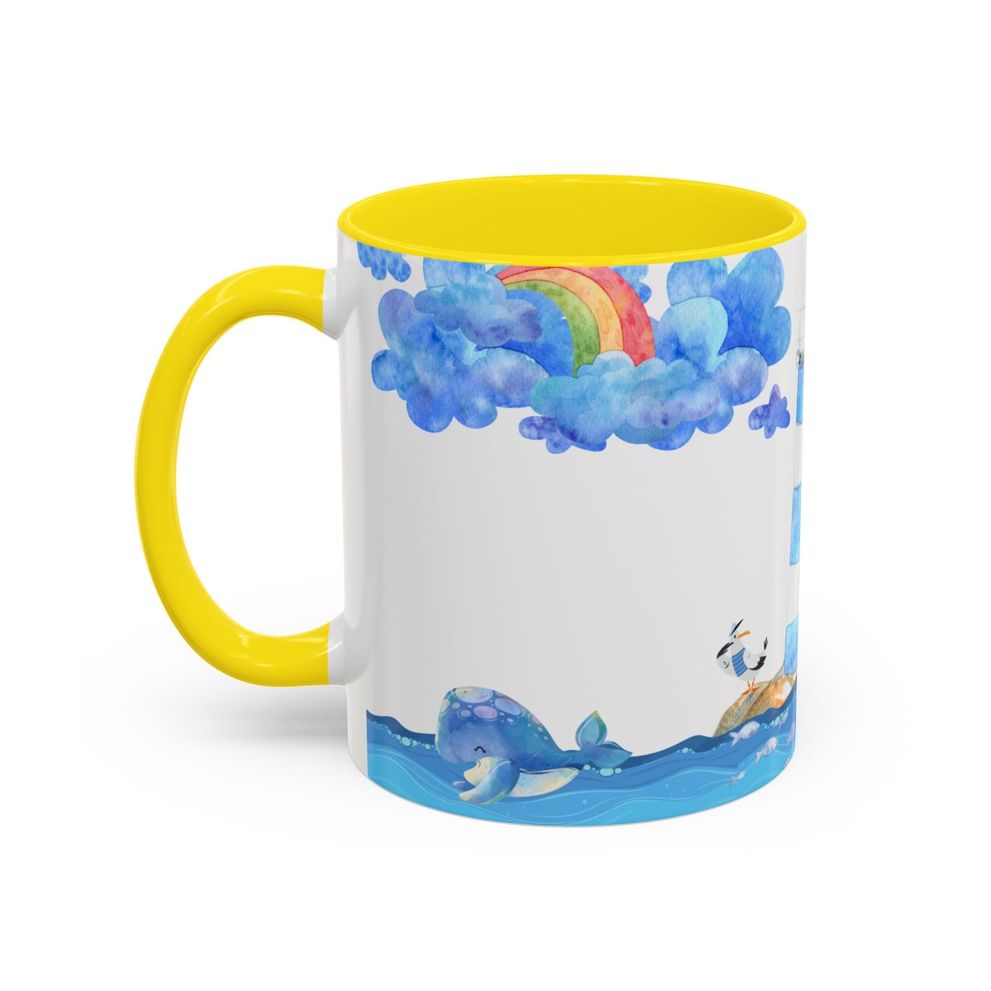 Ocean-Inspired Accent Coffee Mug, Nautical Decor, Lighthouse & Sailboat Design, Perfect Gift for Beach Lovers, Ideal for Home or Office