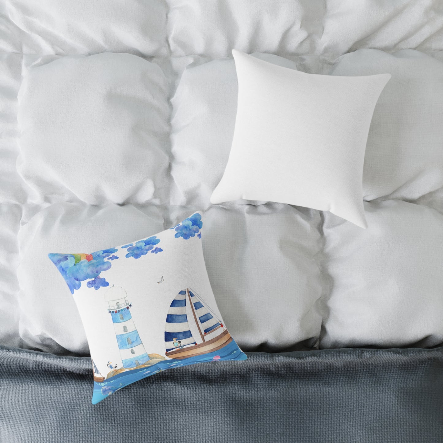 Coastal Lighthouse Pillow, Nautical Decor, Beach House Cushion, Ocean-themed Accent Pillow, Gift for Sailors, Summer Home Decoration