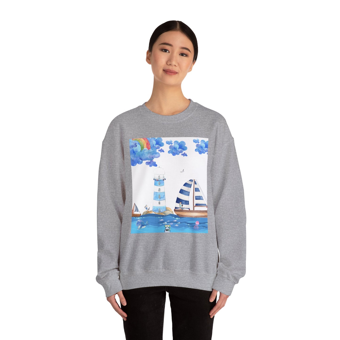 Lighthouse Dreams Crewneck Sweatshirt - Cozy, Unisex, Perfect for Beach Lovers, Relaxed Vibe, Ideal Gift for Friends, Summer Vibes