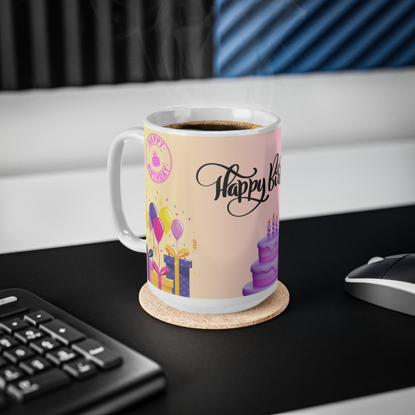 Happy Birthday Coffee Cup, Birthday Mug, Celebration Drinkware, Gift for Her, Party Supplies, Fun Coffee Mug