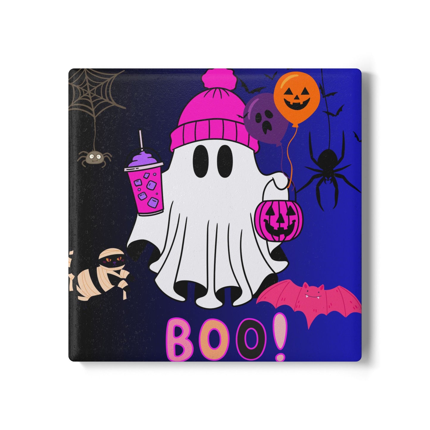 Spooky Halloween Ceramic Coaster, Ghost Decor, Halloween Party Gifts, Boo Coaster, Kitchen Accessory, Fun Home Decor