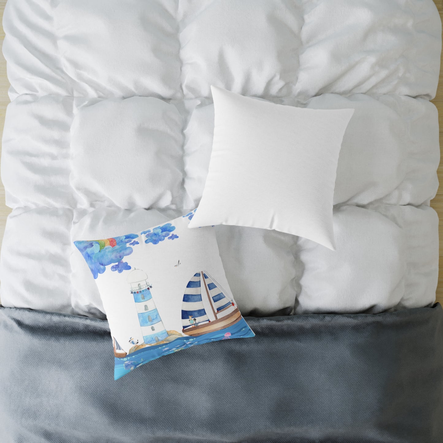 Coastal Lighthouse Pillow, Nautical Decor, Beach House Cushion, Ocean-themed Accent Pillow, Gift for Sailors, Summer Home Decoration