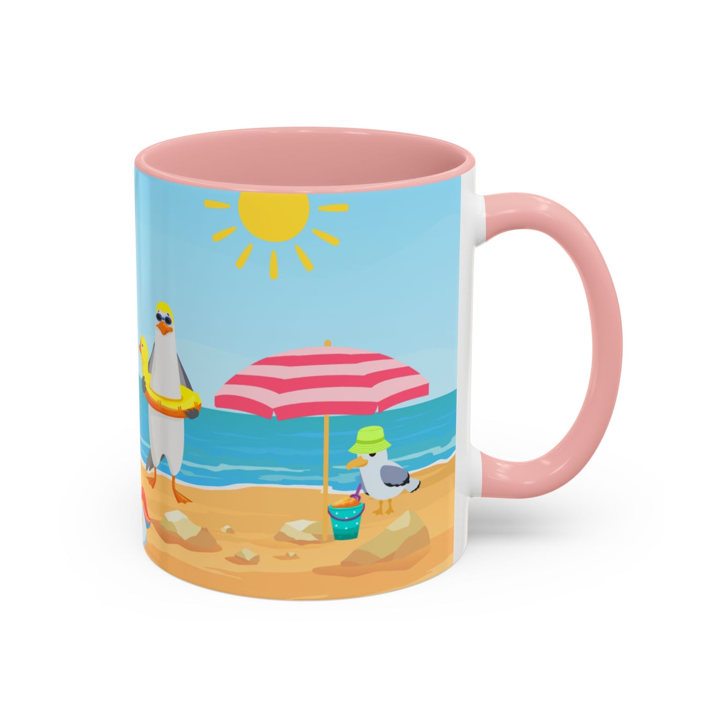 Beach Vibe Coffee Mug, Fun Summer Mug, Seagull Design Mug, Cute Gift for Beach Lovers, Tropical Drinkware
