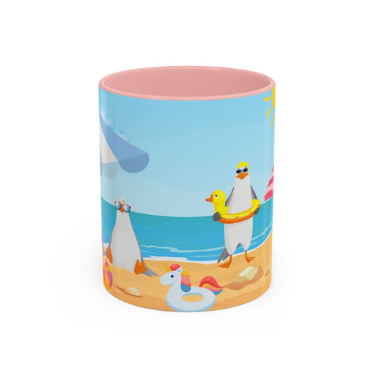 Beach Vibe Coffee Mug, Fun Summer Mug, Seagull Design Mug, Cute Gift for Beach Lovers, Tropical Drinkware