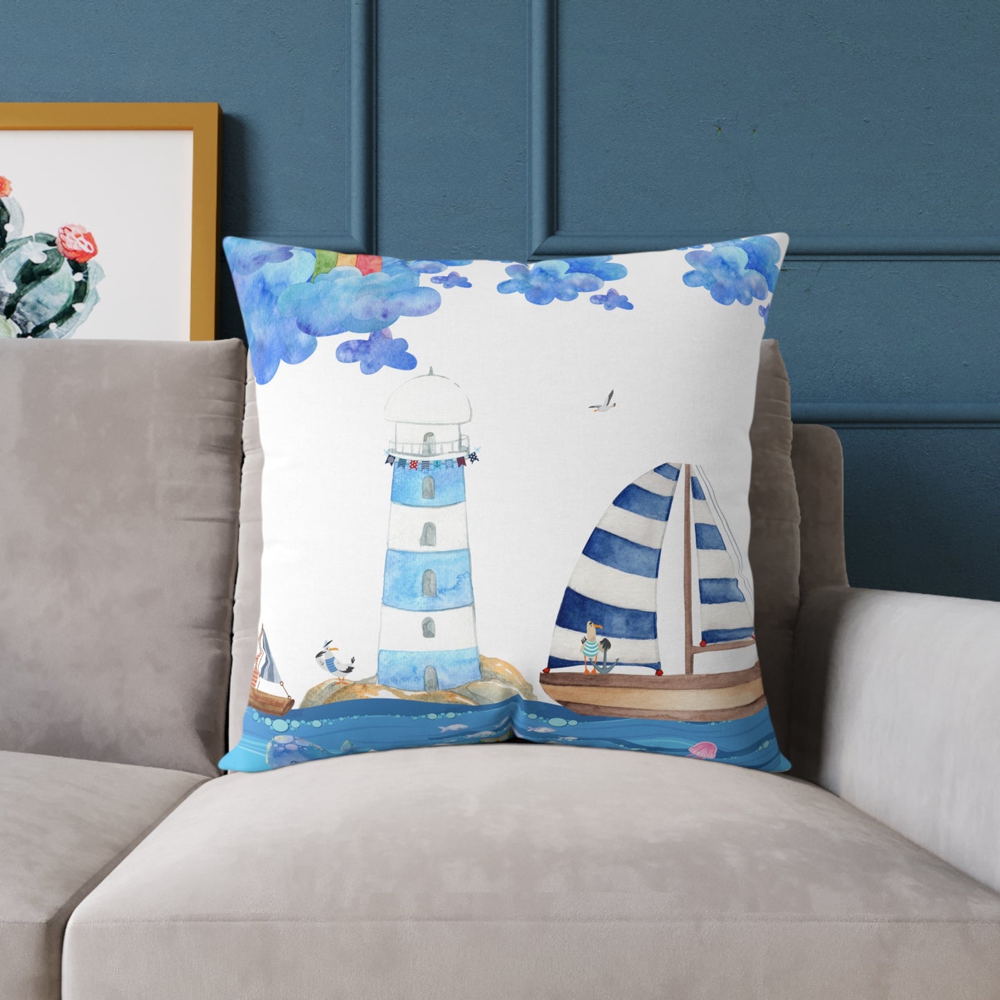Coastal Lighthouse Pillow, Nautical Decor, Beach House Cushion, Ocean-themed Accent Pillow, Gift for Sailors, Summer Home Decoration