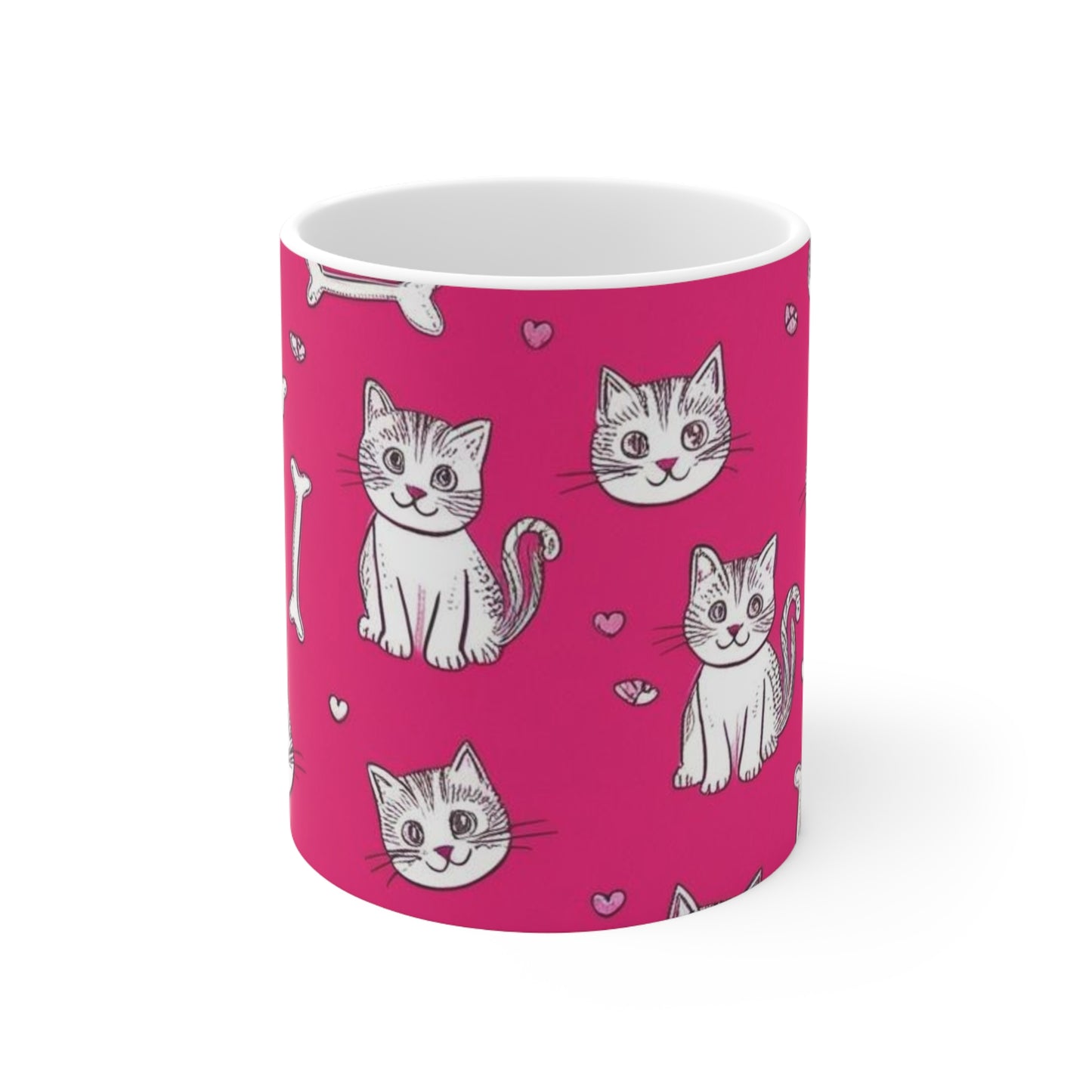 Cute Cat & Bone Ceramic Coffee Cup - 11oz & 15oz Mugs for Pet Lovers