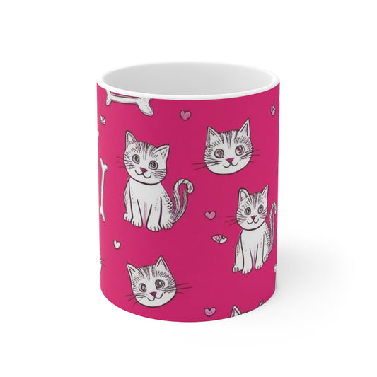 Cute Cat & Bone Ceramic Coffee Cup - 11oz & 15oz Mugs for Pet Lovers