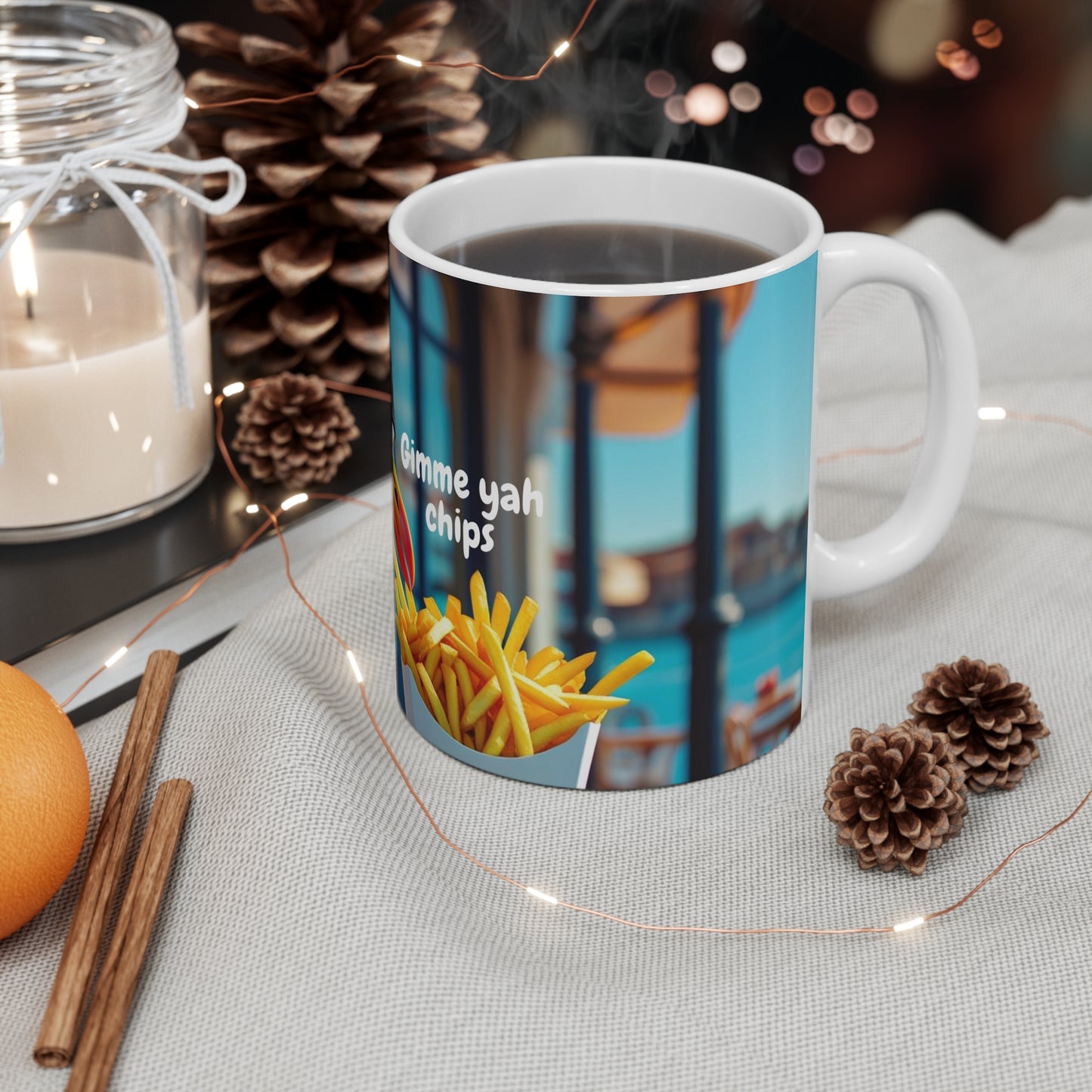 Humorous Seagull Mug: Gimme Ya Chips Coffee Cup, Funny Gift for Animal Lovers, Beach Vibes, Perfect for Friends, Unique Kitchen Decor