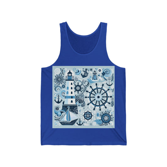 Nautical Vibes Unisex Jersey Tank Top, Beachwear, Summer Fashion, Nautical Theme, Gift for Sailors, Casual Wear