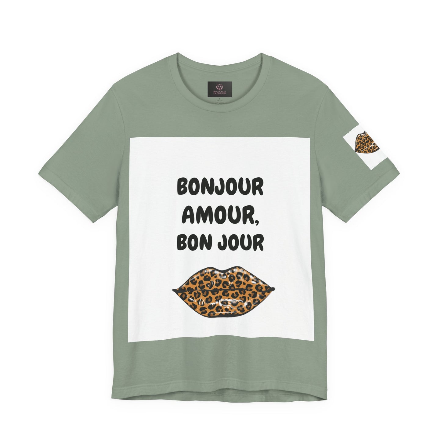 Bonjour Amour Unisex Tee, Cute Fashion T-Shirt, Animal Print Shirt, Gift for Her, Casual Wear