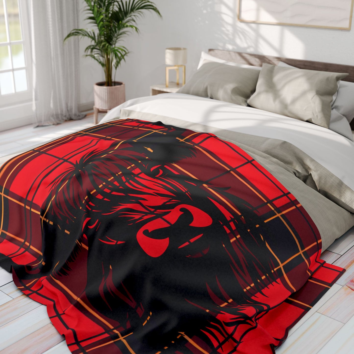 Cozy Highland Cattle Fleece Blanket – Perfect Gift for Home Decor, Winter Comfort, Plaid Throw, Unique Cow Art, Animal Lover's Cozy Decor