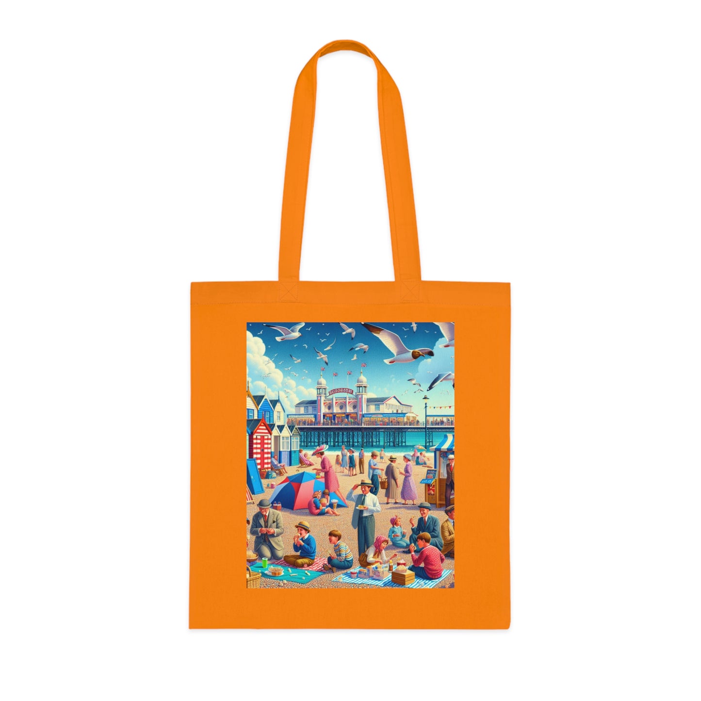 Colorful Beach Scene Cotton Tote Bag - Eco-Friendly and Stylish