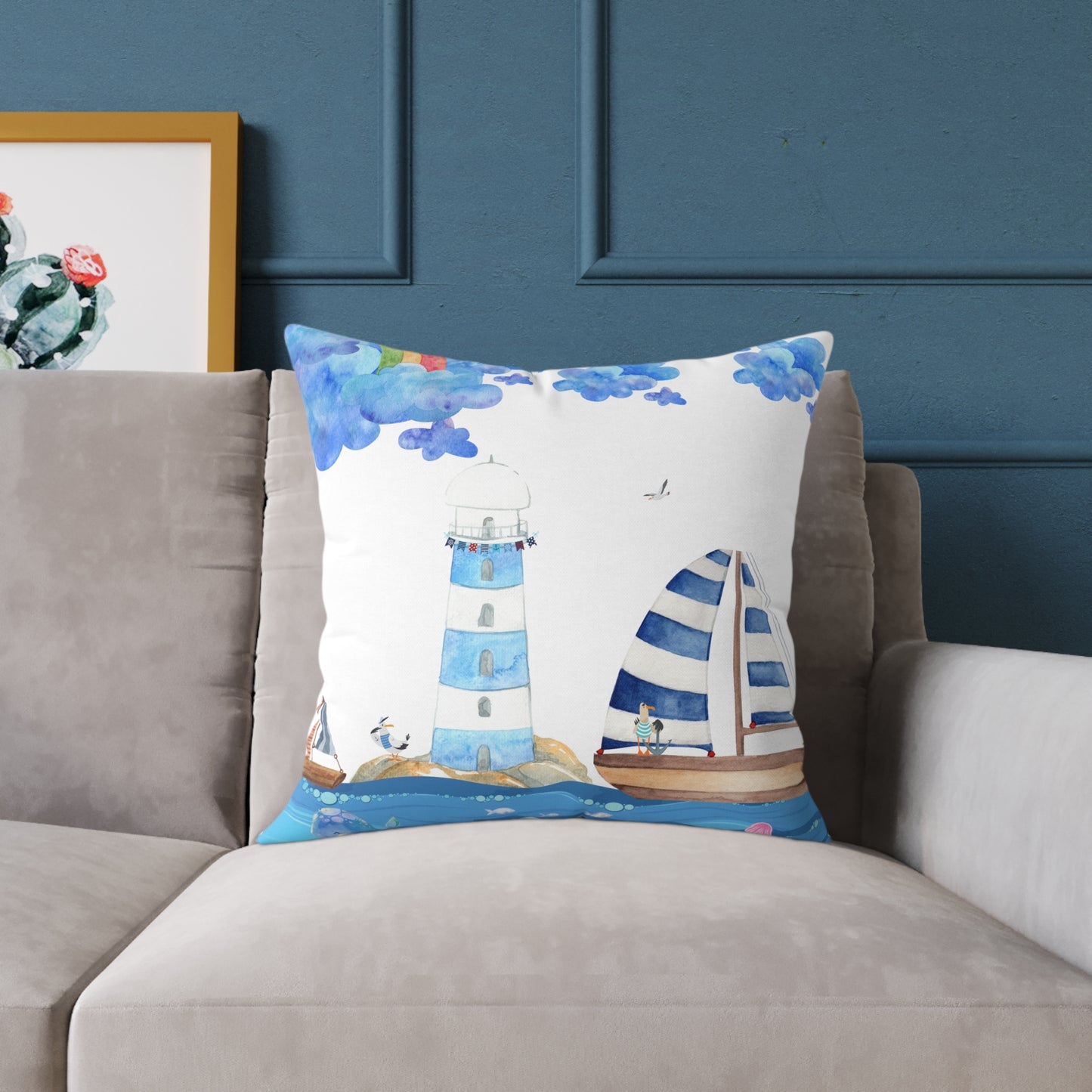Coastal Lighthouse Pillow, Nautical Decor, Beach House Cushion, Ocean-themed Accent Pillow, Gift for Sailors, Summer Home Decoration