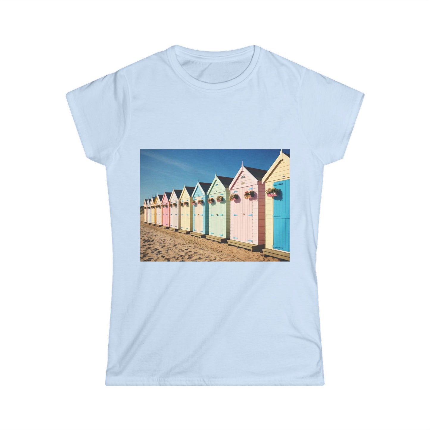 Beach Hut Women's Softstyle Tee – Summer Vibes, Casual Wear, Beach Day, Gift for Her, Vacation Outfit