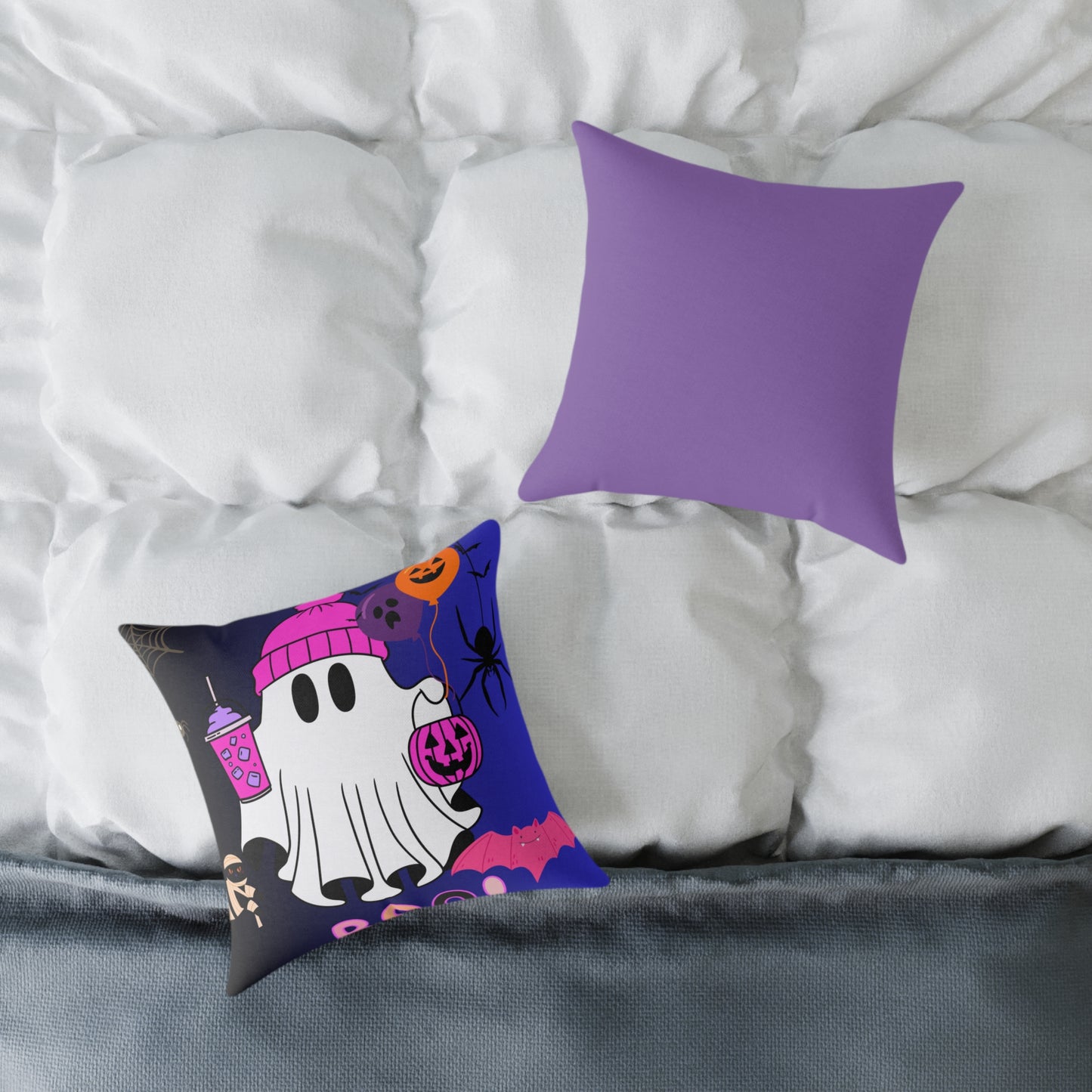Halloween Ghost Poly Canvas Pillow, Cute Ghost Decor, Fall Accent, Spooky Home, Halloween Gift, Holiday Pillow