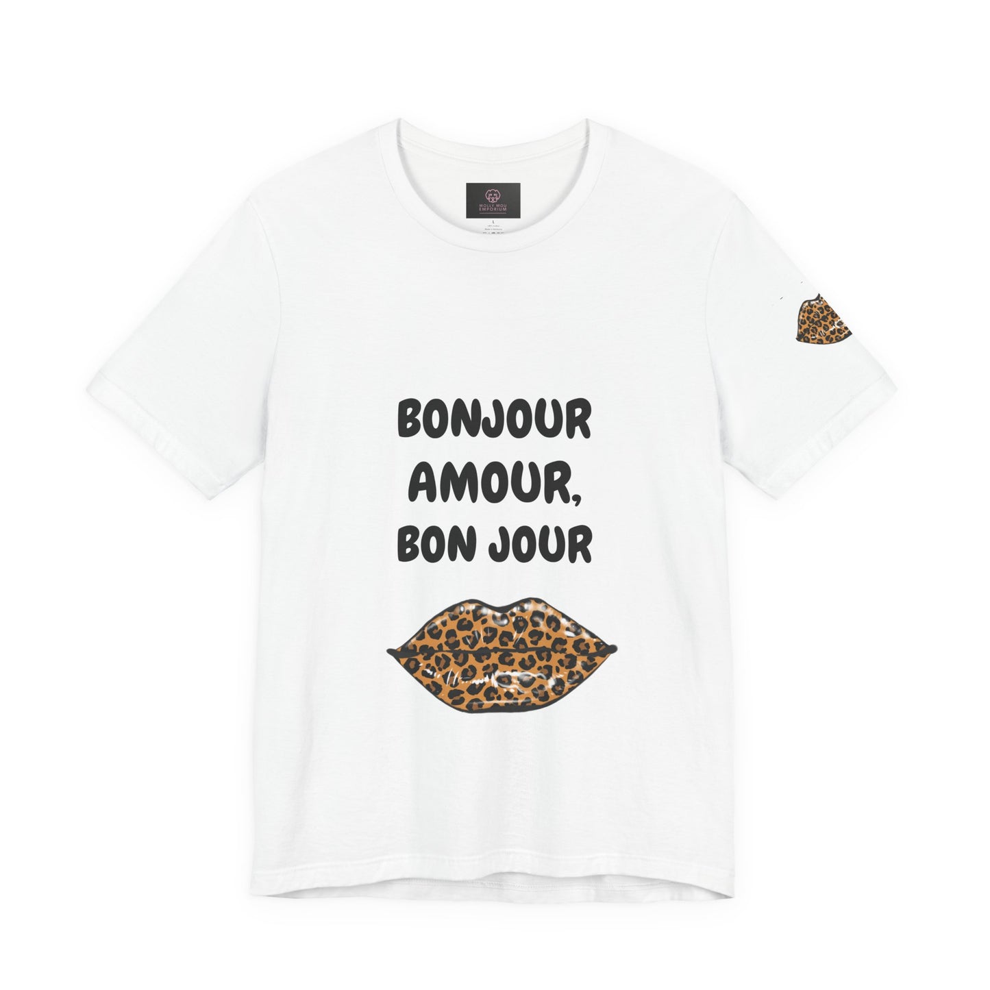 Bonjour Amour Unisex Tee, Cute Fashion T-Shirt, Animal Print Shirt, Gift for Her, Casual Wear
