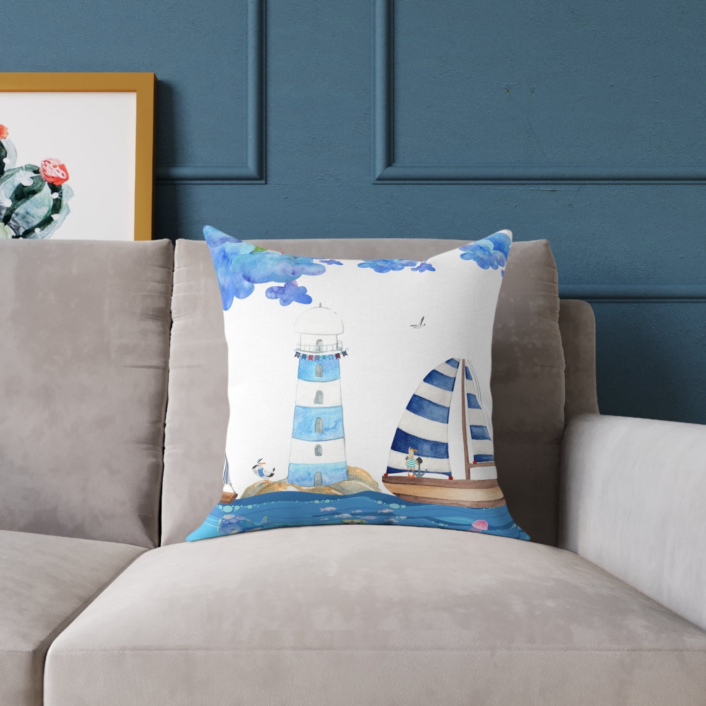 Coastal Lighthouse Pillow, Nautical Decor, Beach House Cushion, Ocean-themed Accent Pillow, Gift for Sailors, Summer Home Decoration