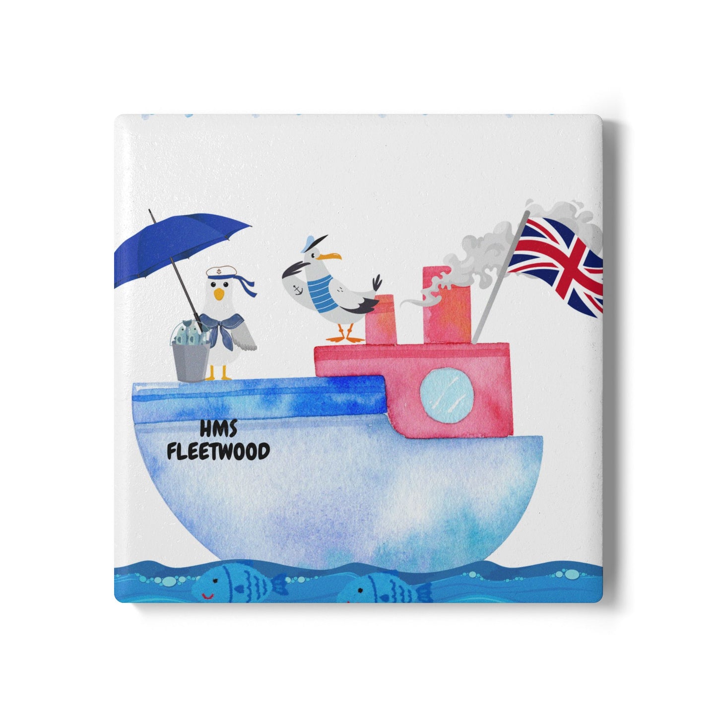 Cute Nautical Ceramic Coaster Set, HMS Fleetwood Coastal Decor, Beach House Gifts, Seagull Drink Coasters, Ocean-Themed Home Essentials
