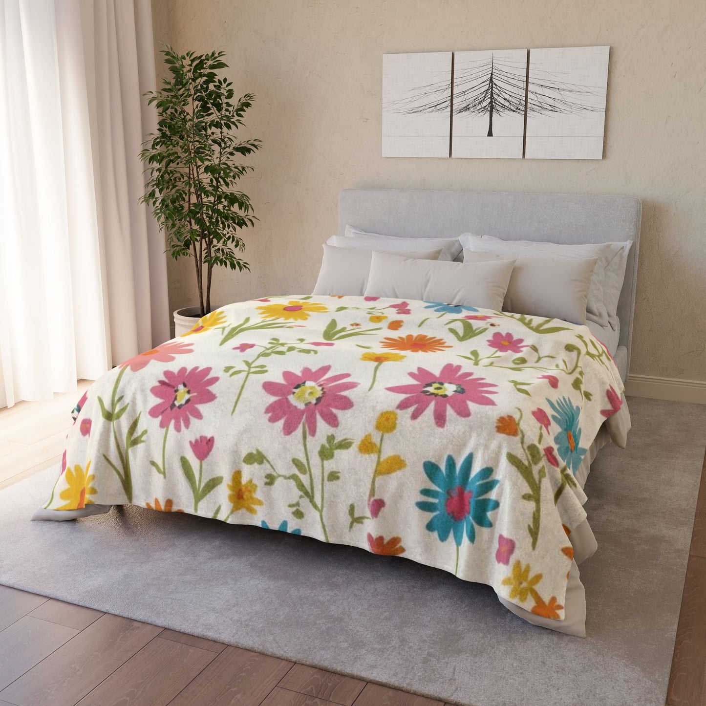 Bright Floral Soft Polyester Blanket - Perfect for Cozying Up & Home Decor