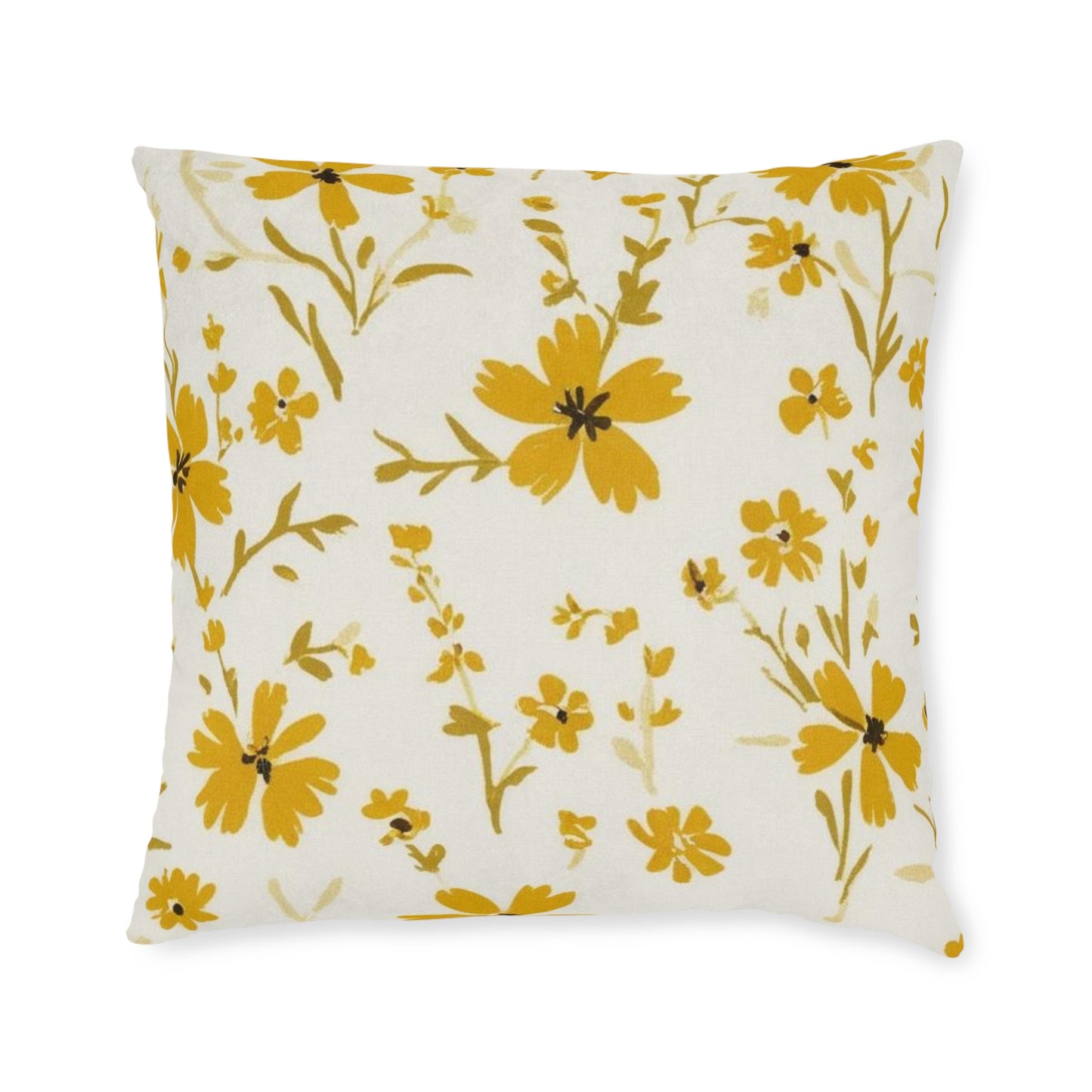 Botanical Floral Square Pillow – Bright Yellow Floral Design for Cozy Home Décor