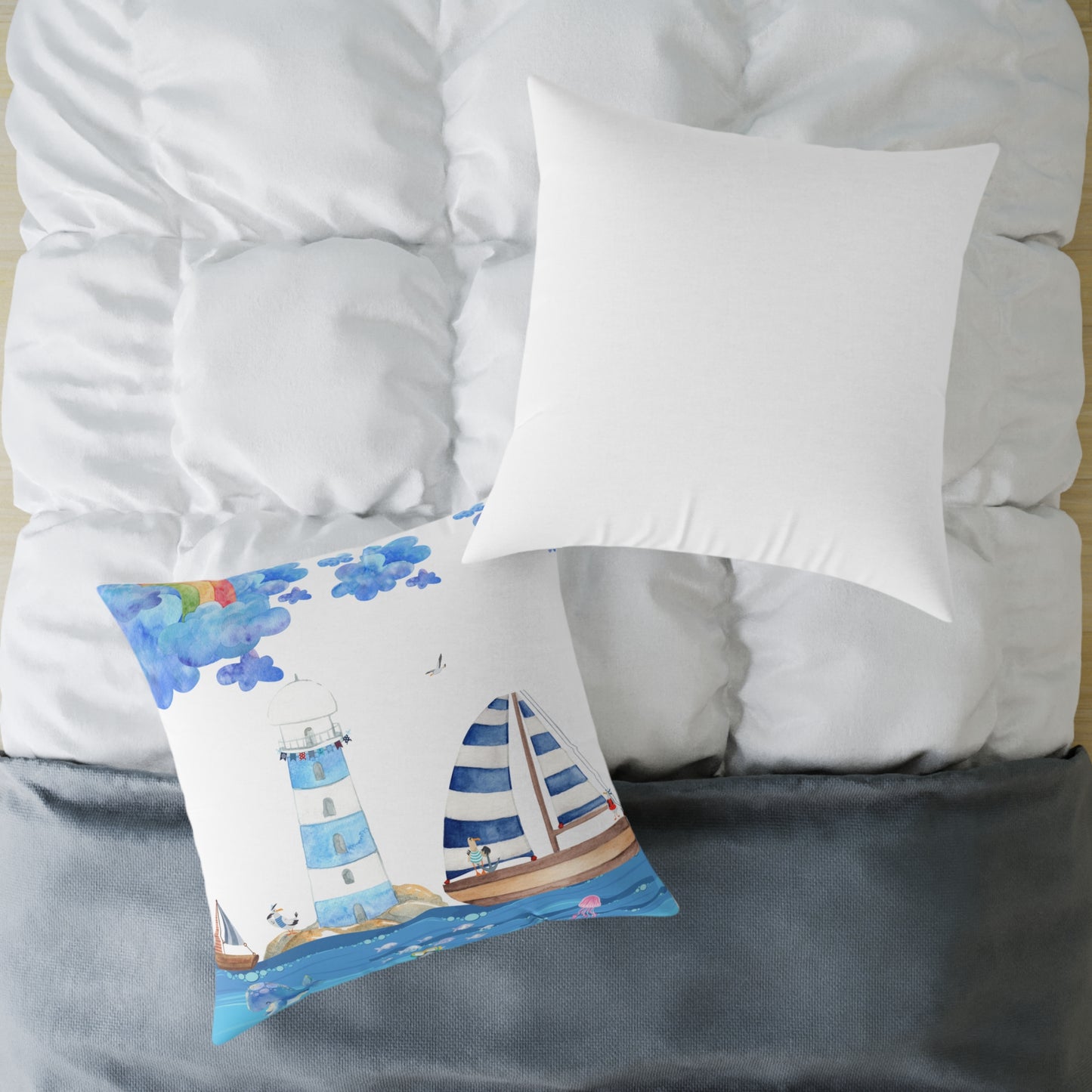 Coastal Lighthouse Pillow, Nautical Decor, Beach House Cushion, Ocean-themed Accent Pillow, Gift for Sailors, Summer Home Decoration
