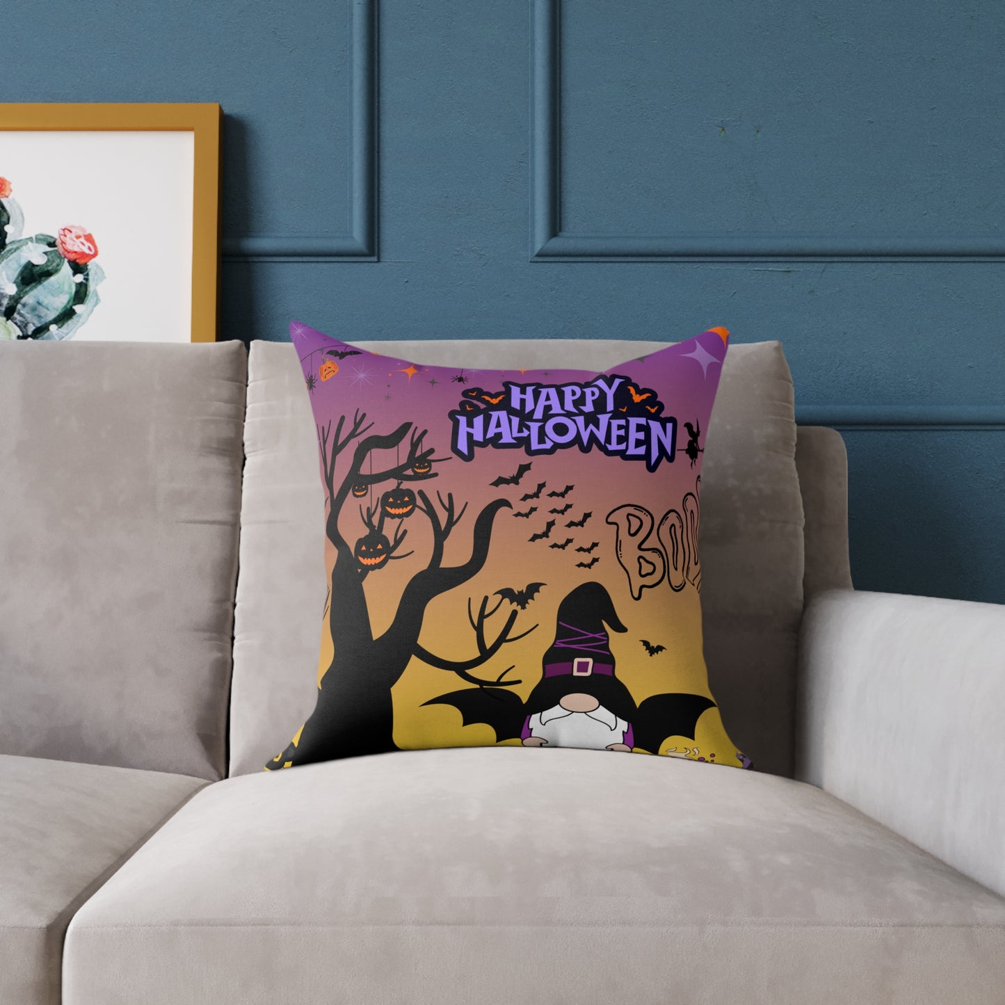 Halloween-themed Square Pillow, Cozy Decor, Spooky Home Accessory, Fall Celebration, October Holiday Gift, Witchy Cushion