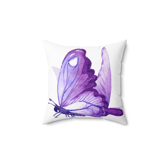 Purple Butterfly Square Pillow - Soft Spun Polyester Cushion for Home Decor