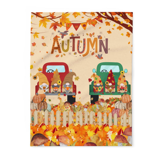 Cozy Autumn Fleece Blanket, Fall Decor, Thanksgiving Gift, Seasonal Throw, Snuggle Blanket, Gnome and Truck Design