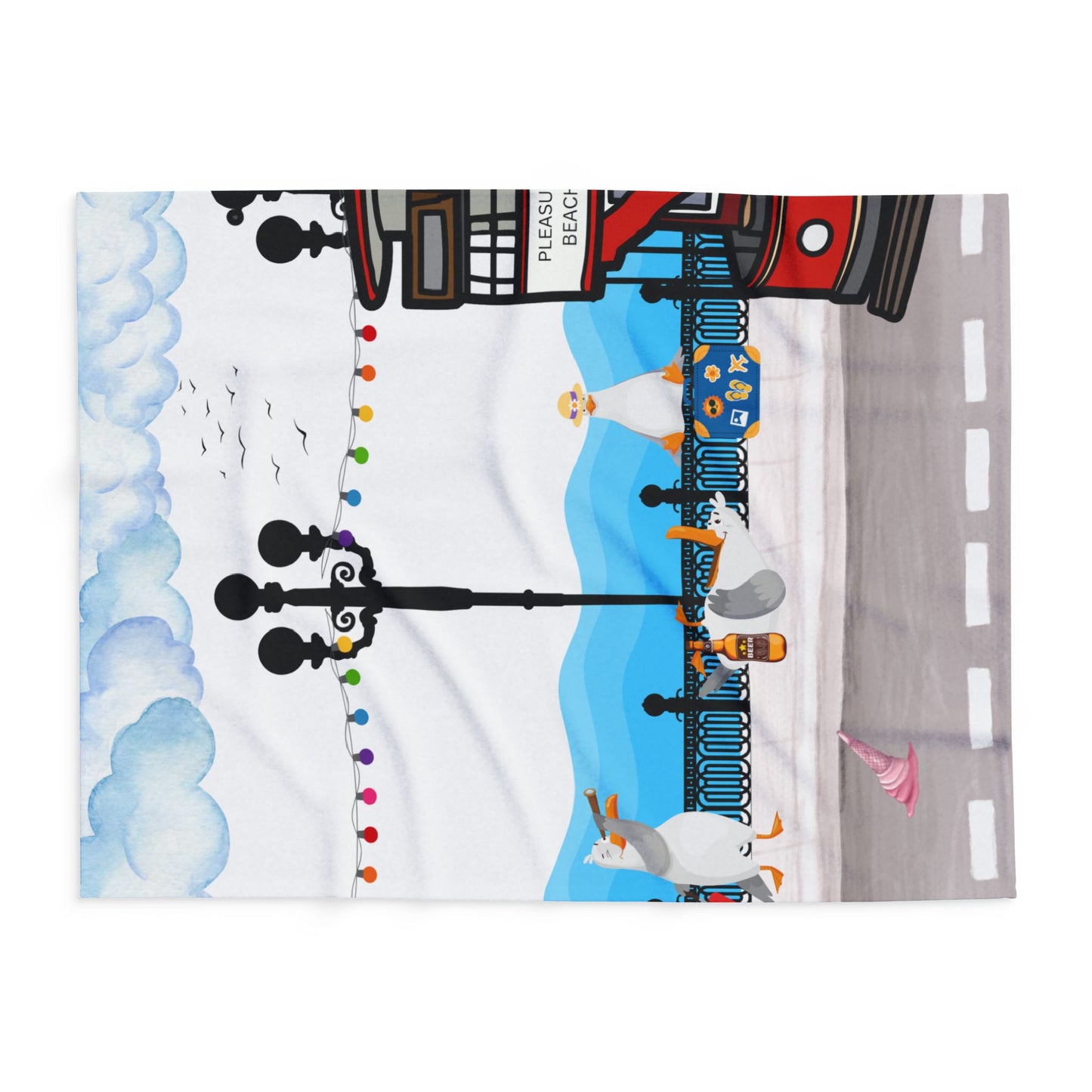 Whimsical Seaside Arctic Fleece Blanket, Cozy Home Decor, Bird-themed Gift, Beach Lover's Throw, Perfect for Picnics & Home Décor