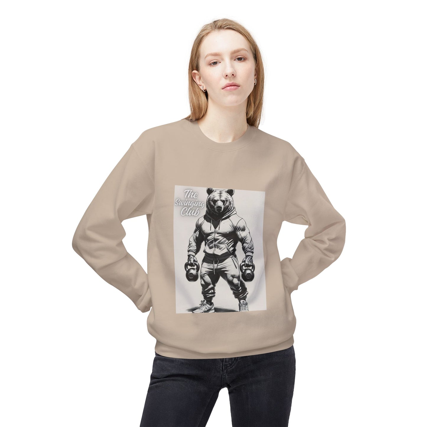 Fleece Crewneck Sweatshirt with Bear Gym Design, Cozy Unisex Apparel, Perfect for Workouts, Gift for Fitness Lovers, Casual Wear