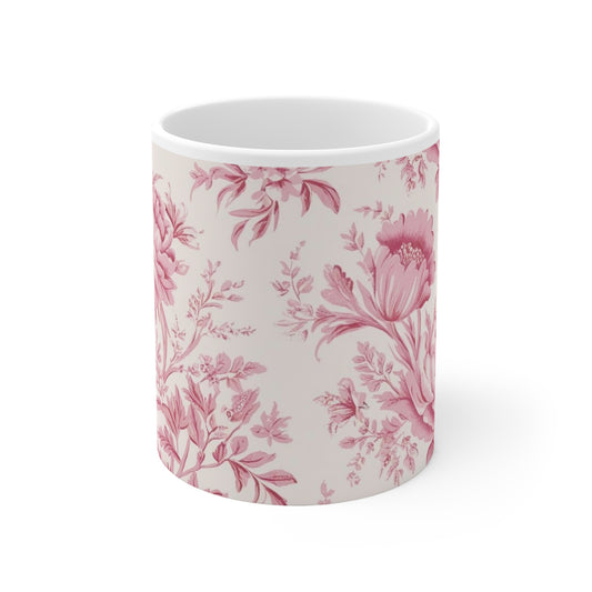 Vintage Floral Pink Ceramic Mug, 11oz - Perfect for Tea Lovers and Home Decor