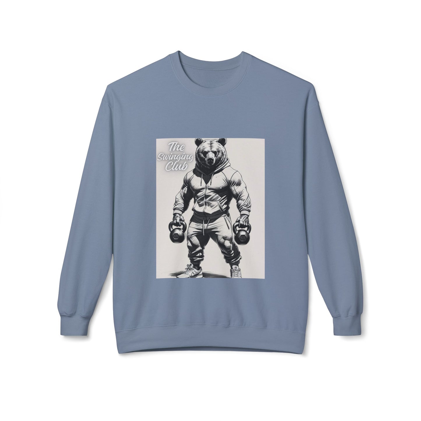 Fleece Crewneck Sweatshirt with Bear Gym Design, Cozy Unisex Apparel, Perfect for Workouts, Gift for Fitness Lovers, Casual Wear