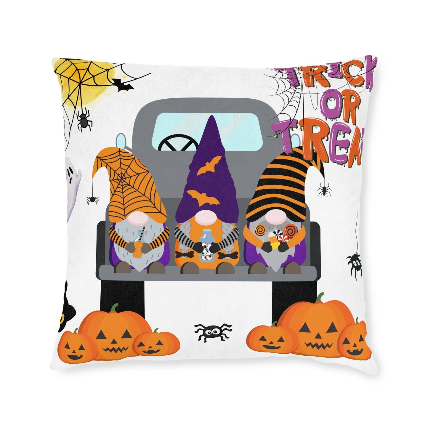 Halloween-Themed Square Pillow, Seasonal Decor, Trick or Treat Cushion, Boo Pillows, Cozy Fall Home Accent, Spooky Gifts