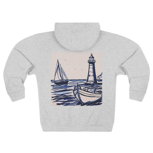 Cozy Nautical Unisex Zip Hoodie, Beachwear, Summer Apparel, Gift for Sailors, Casual Outerwear, Travel Essentials