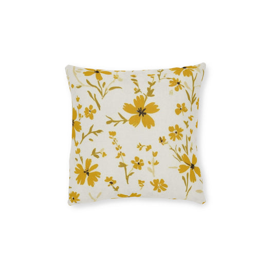 Botanical Floral Square Pillow – Bright Yellow Floral Design for Cozy Home Décor