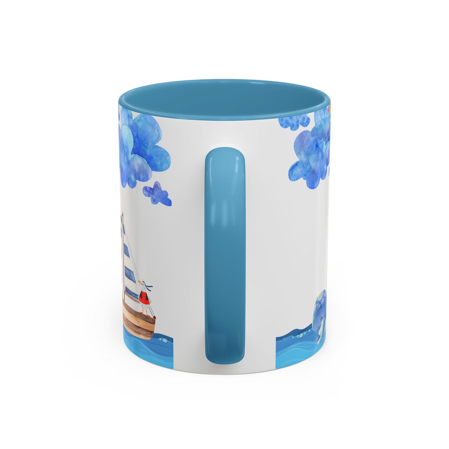 Ocean-Inspired Accent Coffee Mug, Nautical Decor, Lighthouse & Sailboat Design, Perfect Gift for Beach Lovers, Ideal for Home or Office