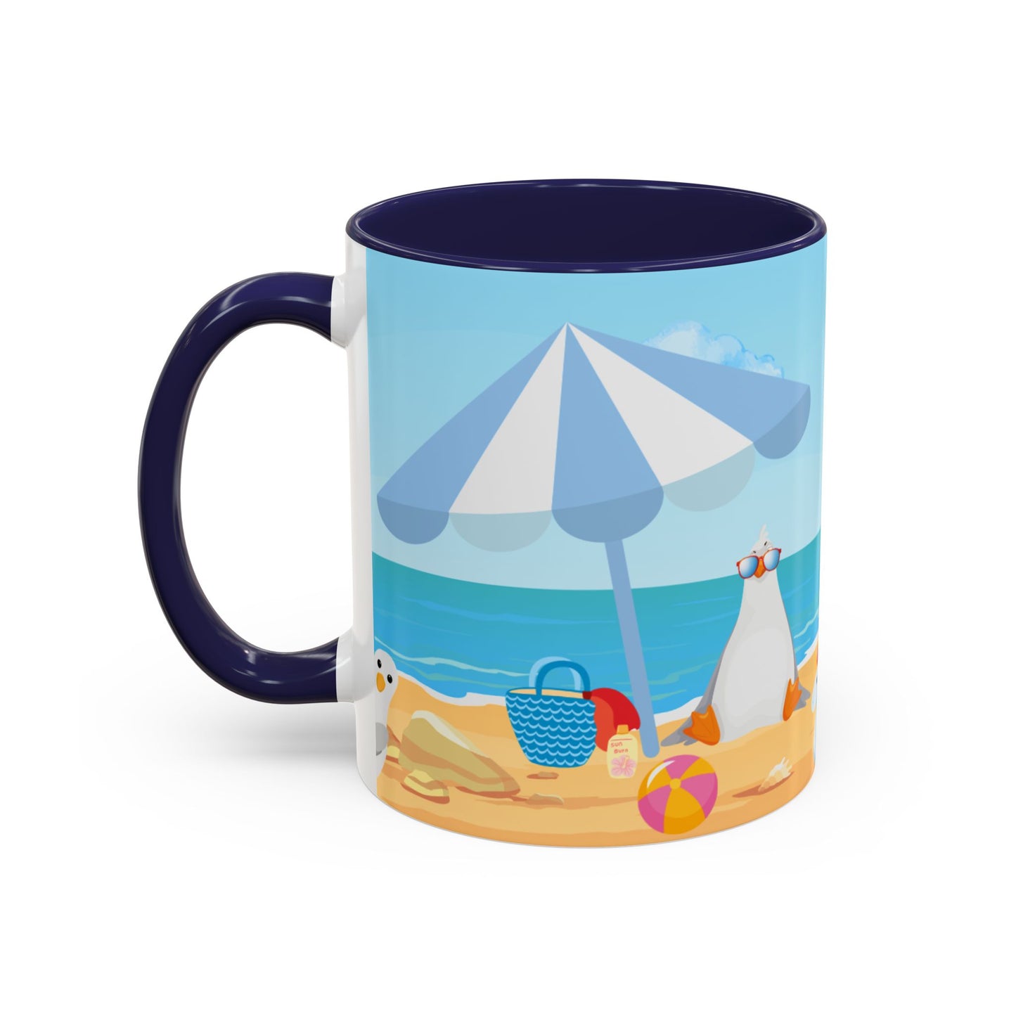 Beach Vibe Coffee Mug, Fun Summer Mug, Seagull Design Mug, Cute Gift for Beach Lovers, Tropical Drinkware