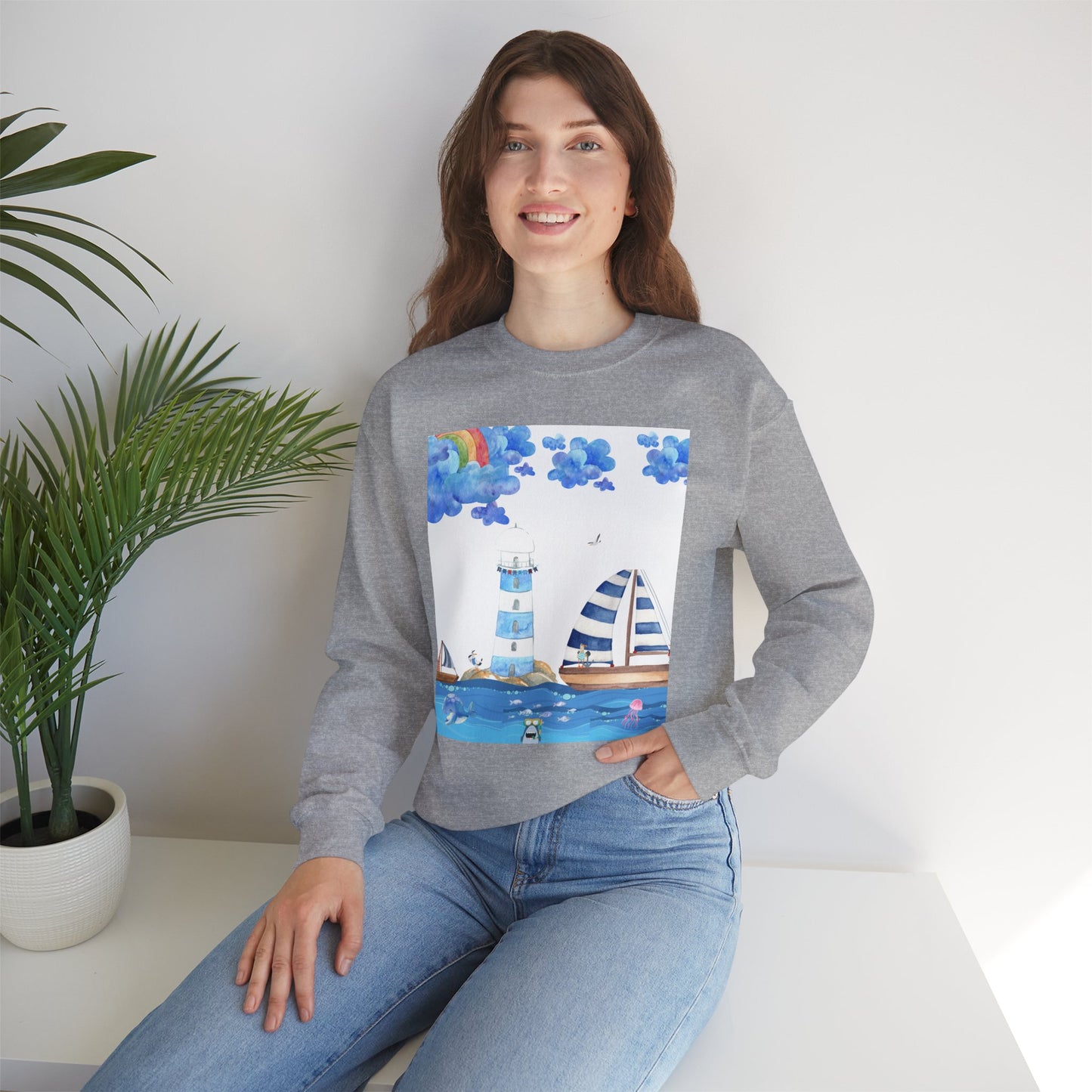 Lighthouse Dreams Crewneck Sweatshirt - Cozy, Unisex, Perfect for Beach Lovers, Relaxed Vibe, Ideal Gift for Friends, Summer Vibes