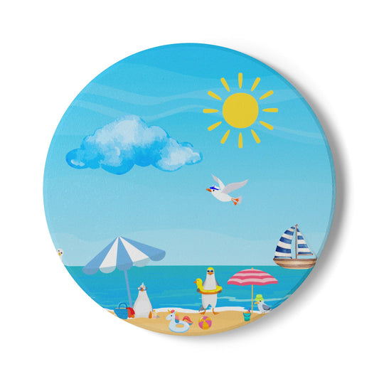 Beach-Inspired Ceramic Coaster Set, Summery Seaside Decor, Coastal Gift, Home Bar Accessory, Nautical Aesthetic