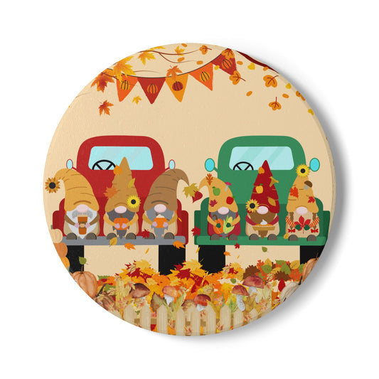 Autumn Gnome Ceramic Coaster, Fall Home Decor, Cute Coffee Table Accessory, Thanksgiving Gift, Seasonal Tableware