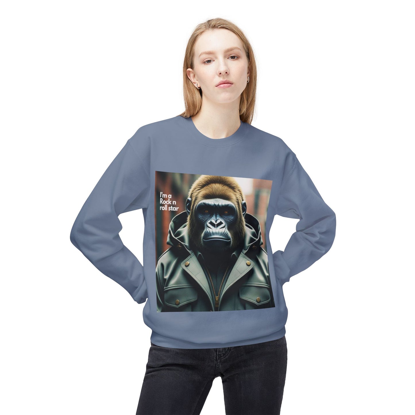 Rockin' Gorilla Sweatshirt, Unisex Fleece Crewneck, Funny Animal Apparel, Gift for Him, Casual Streetwear, Perfect for Fall
