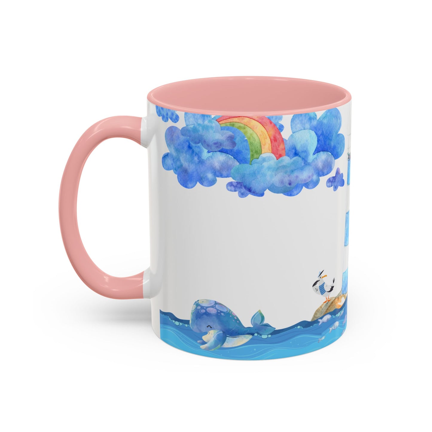 Ocean-Inspired Accent Coffee Mug, Nautical Decor, Lighthouse & Sailboat Design, Perfect Gift for Beach Lovers, Ideal for Home or Office