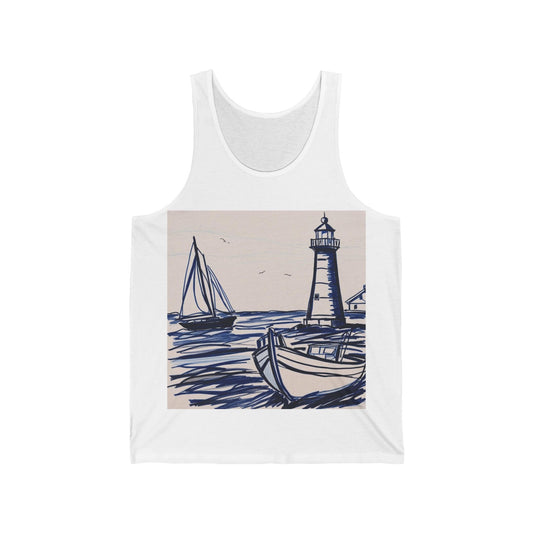 Coastal Lighthouse Tank Top | Unisex Jersey Tank, Nautical Gift, Summer Outfit, Beachwear, Vacation Style