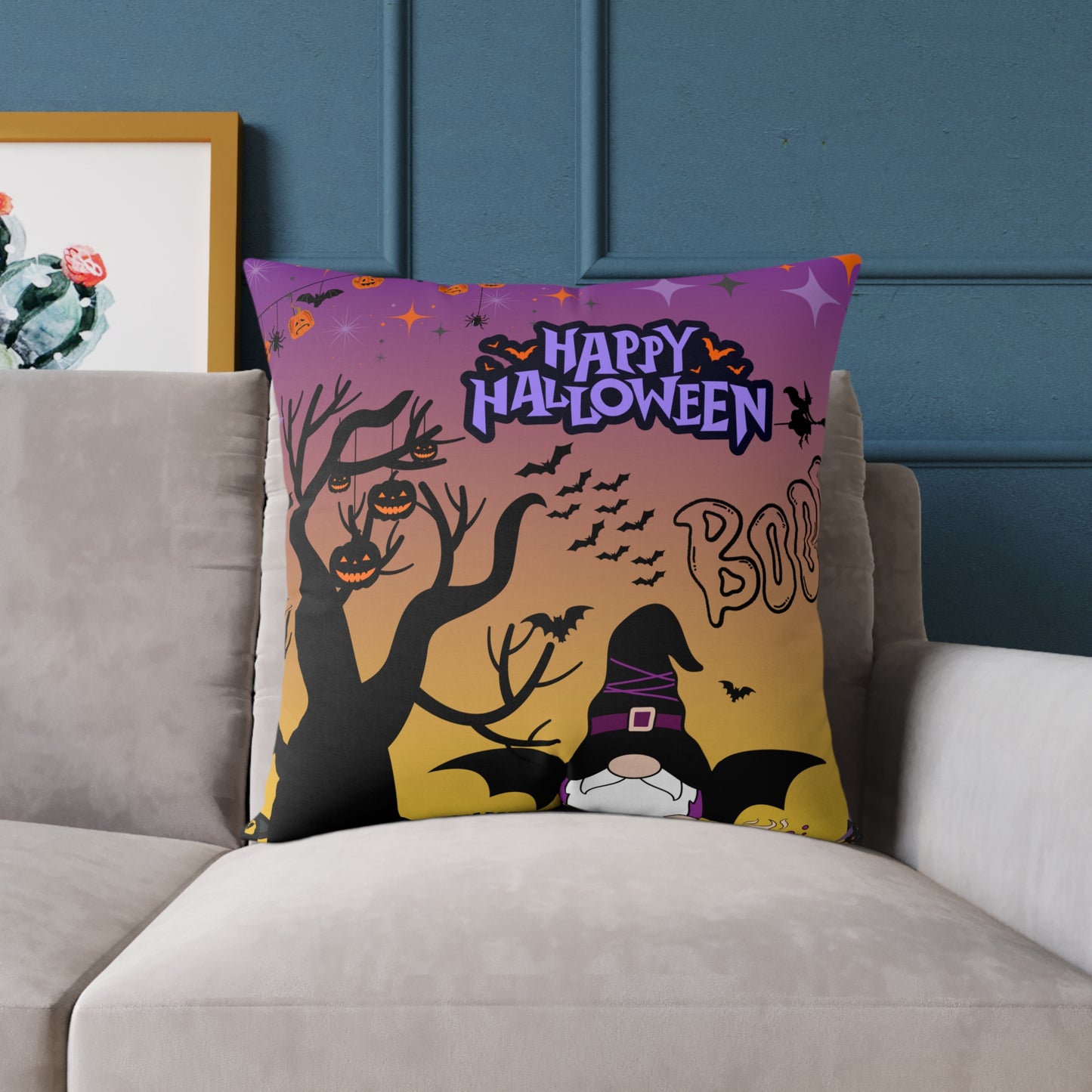 Halloween-themed Square Pillow, Cozy Decor, Spooky Home Accessory, Fall Celebration, October Holiday Gift, Witchy Cushion