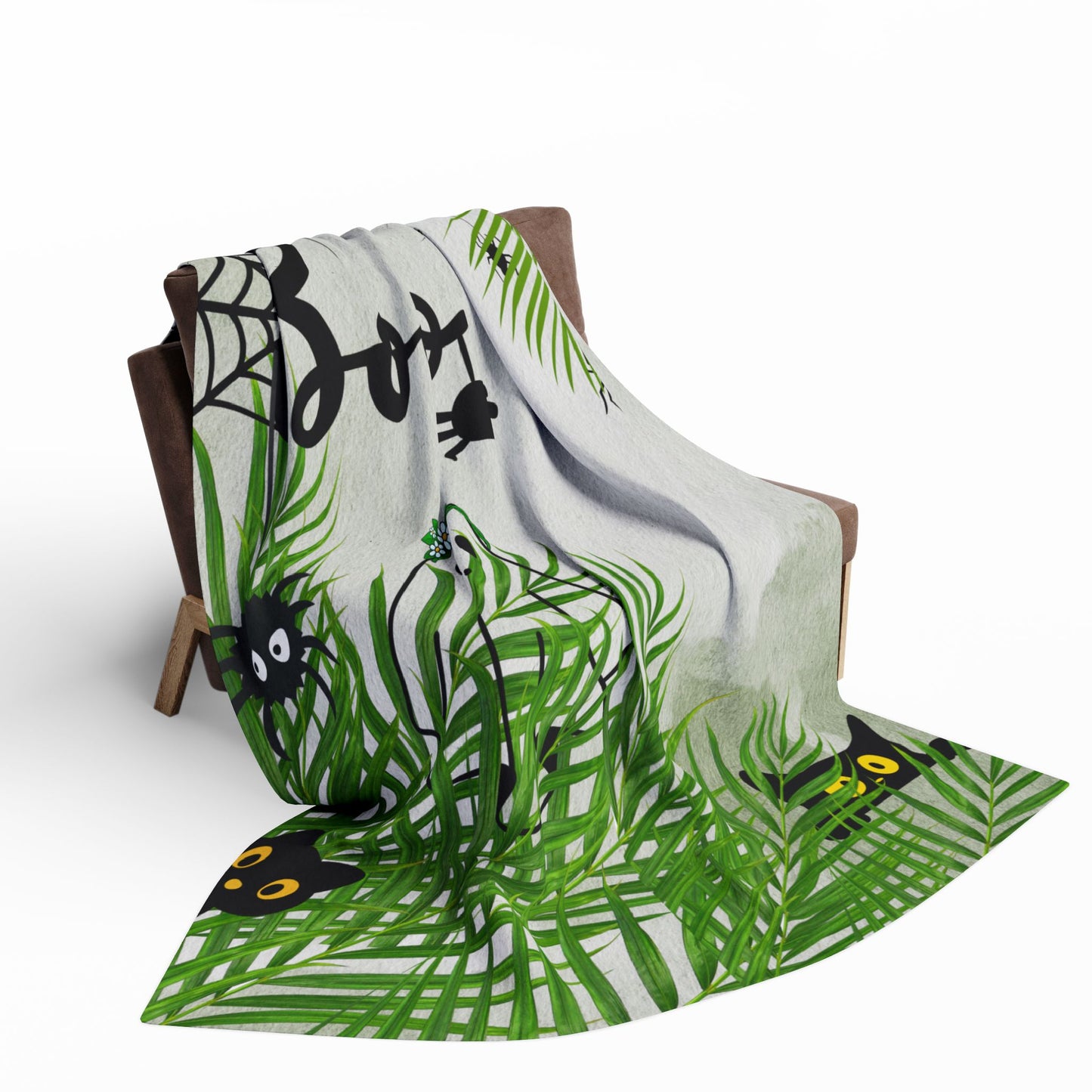 Spooky Tropical Fleece Blanket, Cozy Halloween Decor, Ghosts and Spiders, Gift for Kids, Fall Season Home Accents