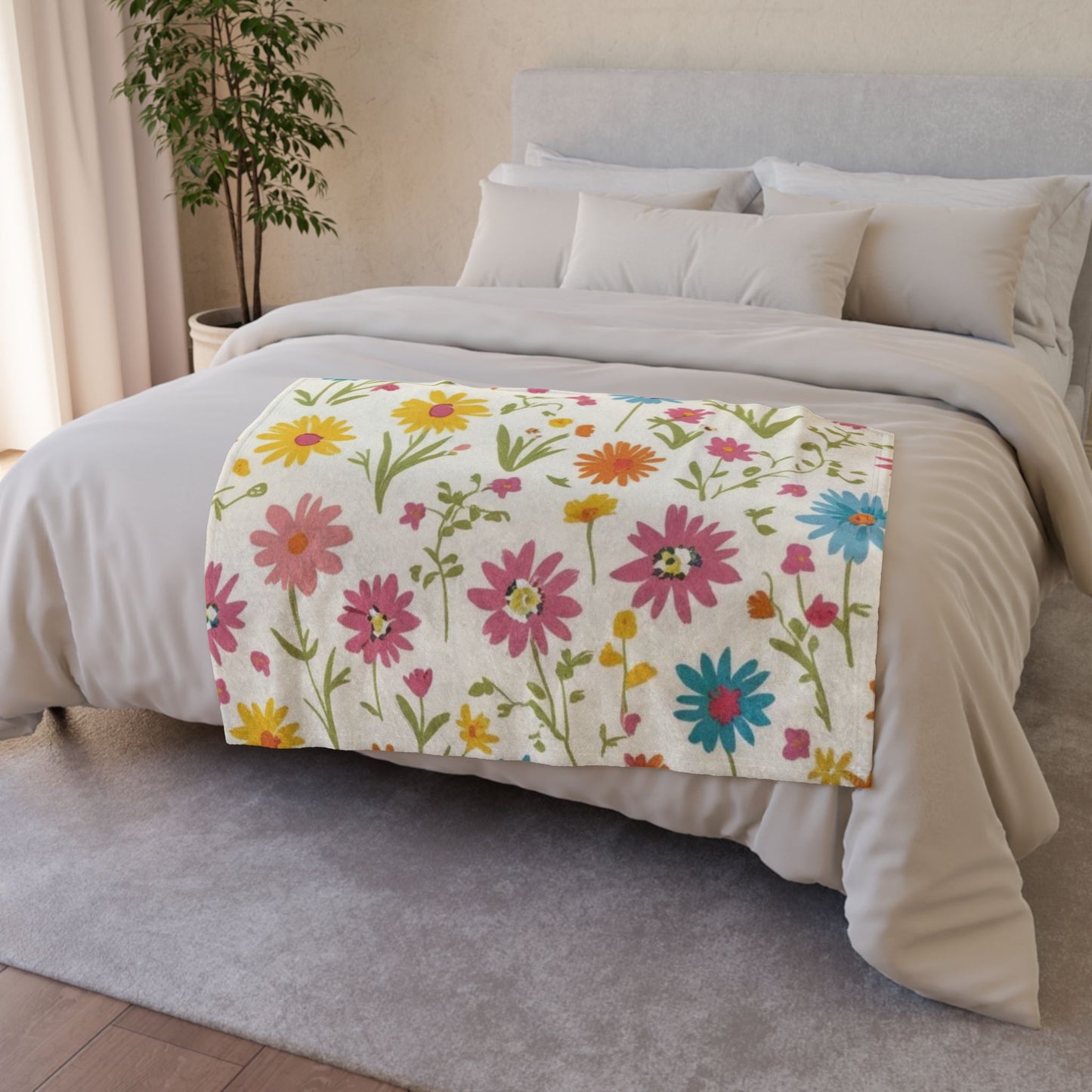 Bright Floral Soft Polyester Blanket - Perfect for Cozying Up & Home Decor
