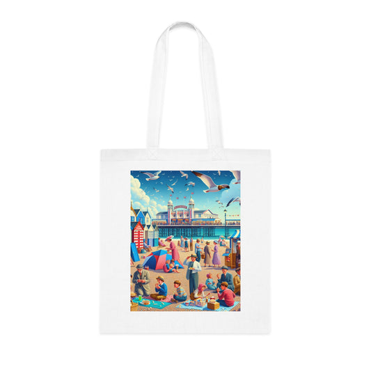 Colorful Beach Scene Cotton Tote Bag - Eco-Friendly and Stylish