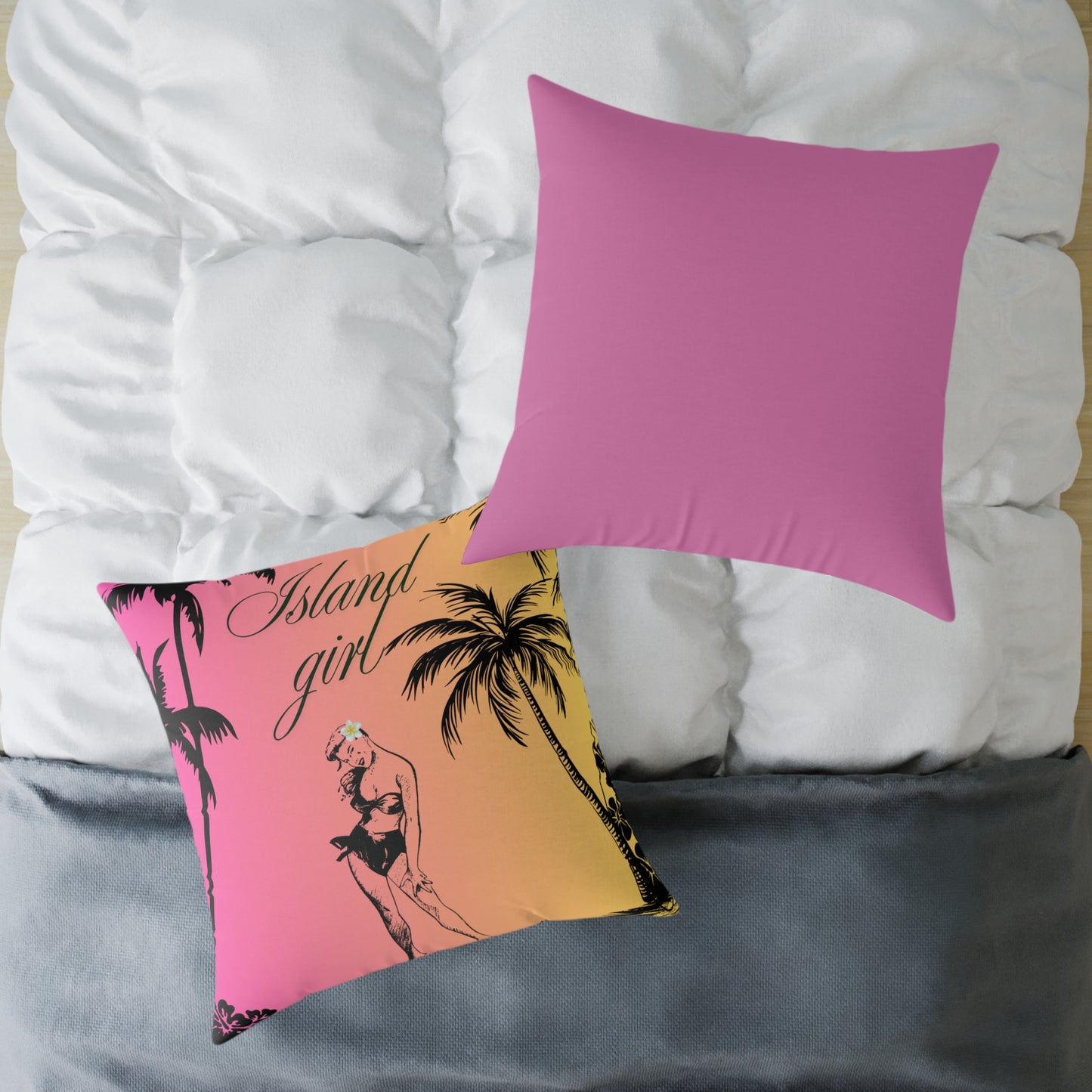 Island Girl Tropical Pillow | Square Poly Canvas Cushion, Beach Decor, Boho Bedroom Accessory, Summer Vibes, Coastal Living