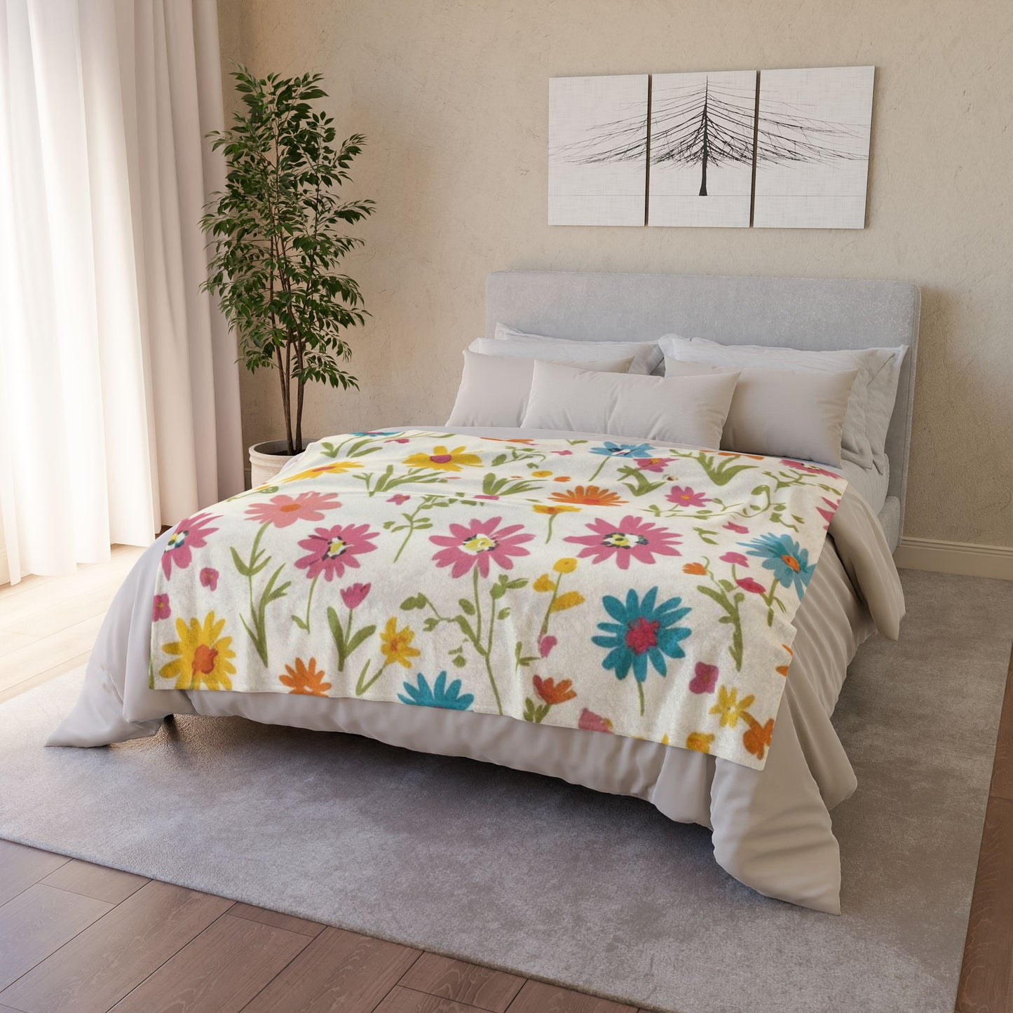 Bright Floral Soft Polyester Blanket - Perfect for Cozying Up & Home Decor