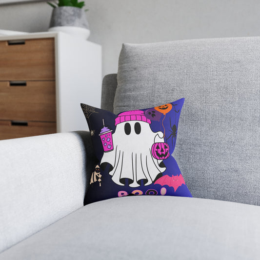 Halloween Ghost Square Pillow, Spooky Decor, Halloween Home Accent, Kid's Room Decoration, Cozy Throw Pillow